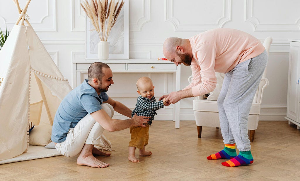 12-month baby milestones: Walking - 2 Dads and their 1 year old baby